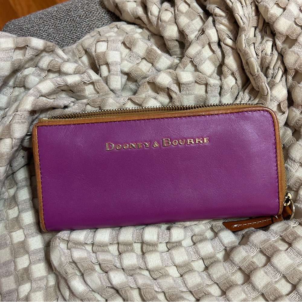 Dooney & Bourke Orchid Zip Wallet with Tan Trim